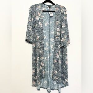 Torrid Women's Long Blue Floral Open Cardigan Sweater Duster large